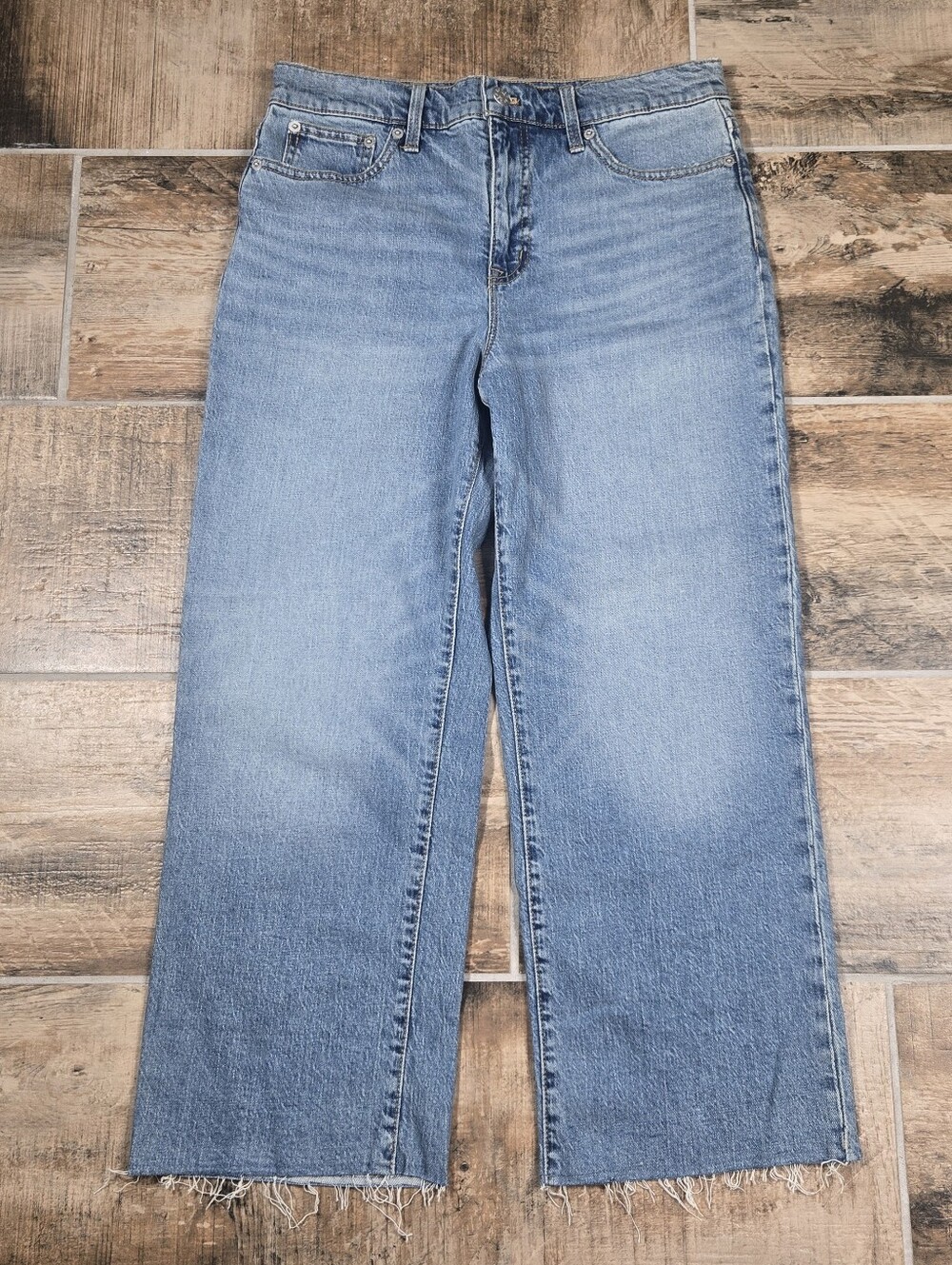 J. Crew Factory High Rise Slim Crop Jean Womens Size 12 Wide Leg Fray Hem